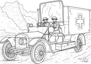 Women Ambulance Drivers WWI Colouring Page