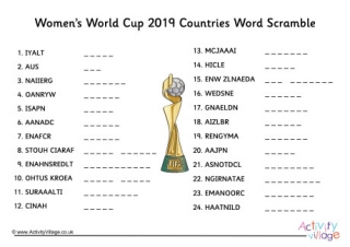 Womens World Cup 2019 Countries Word Scramble