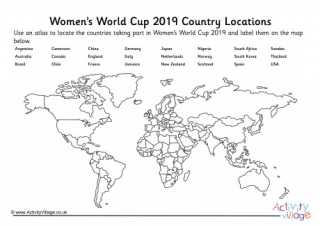 Womens World Cup 2019 Country Locations Worksheet