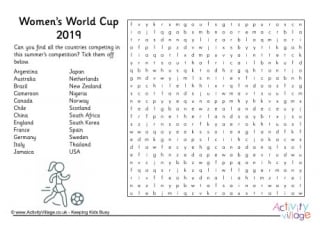 Womens World Cup 2019 Word Search