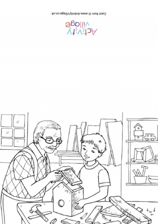 Woodwork with Grandpa Colouring Card