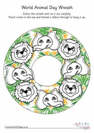 World Animal Day Wreath Colour Pop Colouring Page
