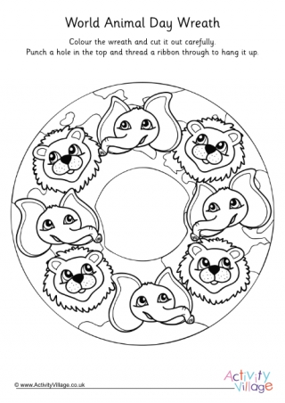 World Animal Day Wreath Colouring Page