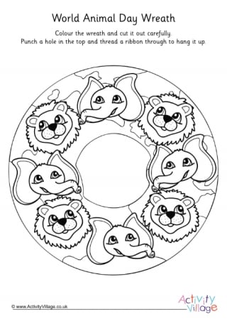 World Animal Day Wreath Colouring Page