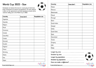 World Cup 2022 Size Worksheet