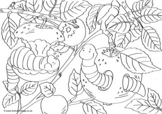 Worms Scene Colouring Page