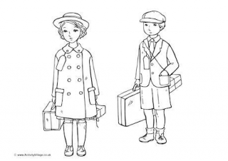 WW2 Evacuee Children Colouring Page