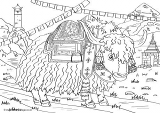 Yak Scene Colouring Page