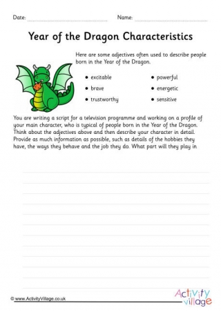Year of the Dragon Character Study Worksheet