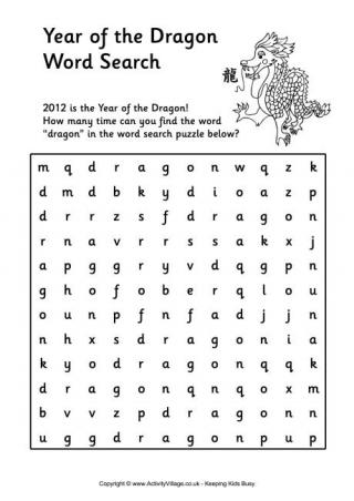 Year of the Dragon Word Search