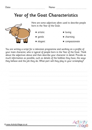 Year of the Goat Character Study Worksheet