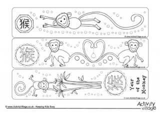 Year of the Monkey Colouring Bookmarks