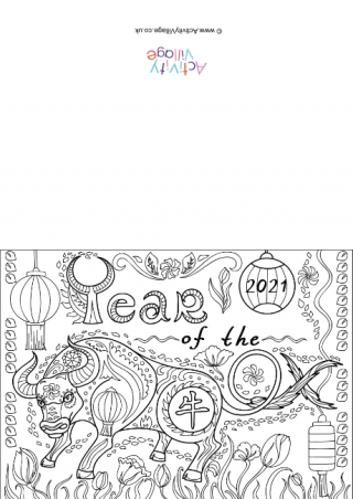 Year Of The Ox Colouring Card