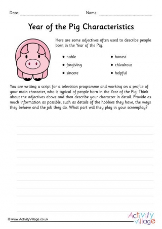 Year of the Pig Character Study Worksheet