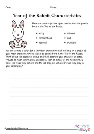 Year of the Rabbit Character Study Worksheet