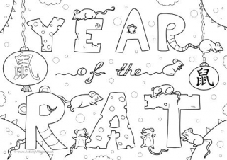 Year of the Rat Colouring Page