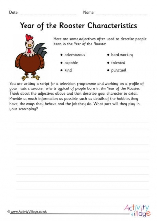 Year of the Rooster Character Study Worksheet
