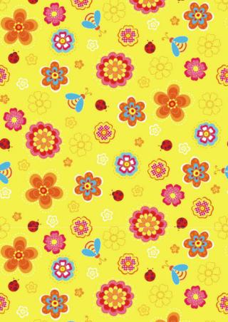 Yellow Flowers and Ladybugs Scrapbook Paper