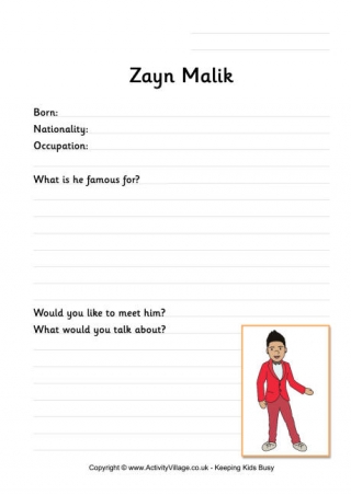 Zayn Malik Worksheet