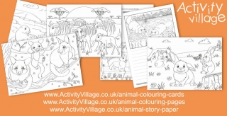 New Animal Colouring Pages, Cards and Story Paper