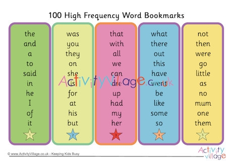 100 high frequency word bookmarks