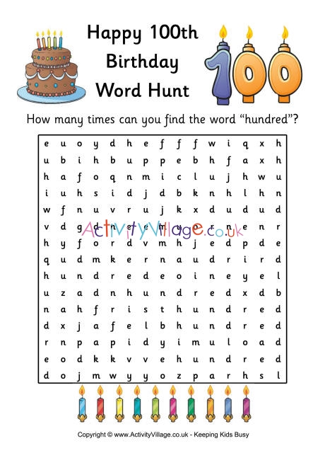 100th birthday word hunt