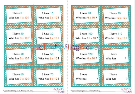 10 Times Table Around The World Cards