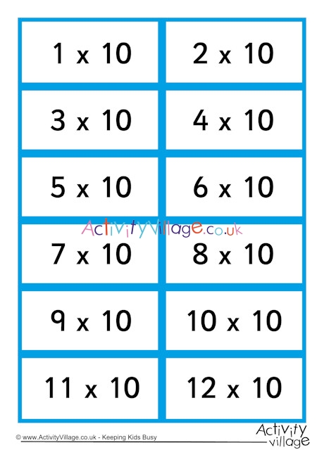 2 times table 10 times table with answers Times tables flash cards 