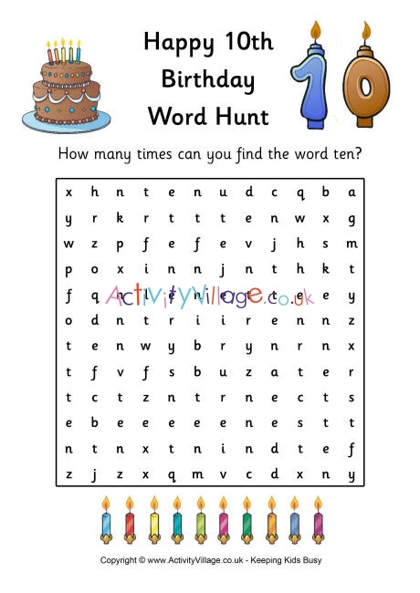 10th birthday word hunt