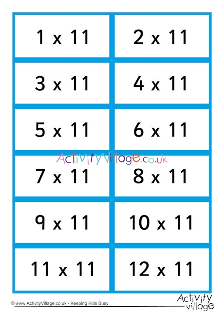 11 times table flash cards
