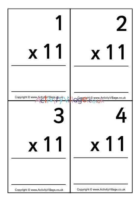 11 times table - large flash cards