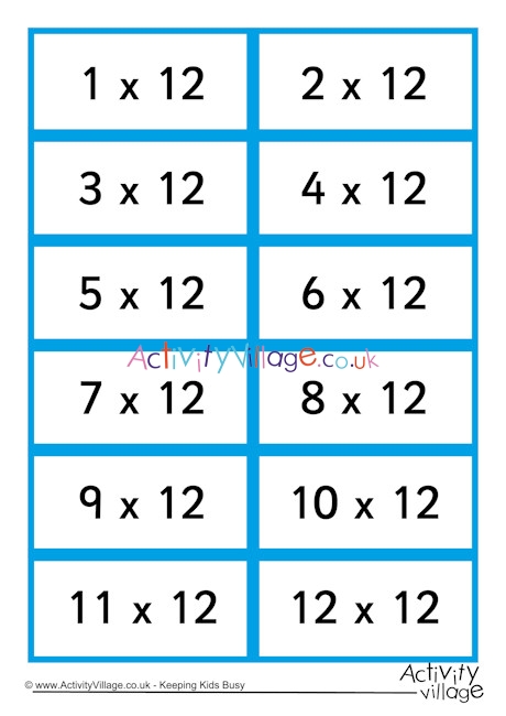 12 times table flash cards