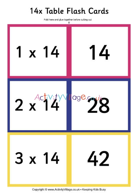 14 times table - folding flash cards