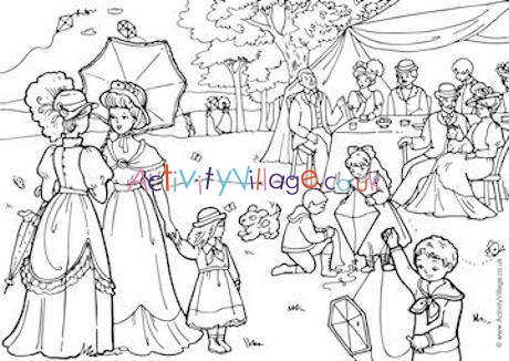 1900s Garden Party Colouring Page