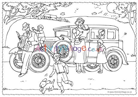 1930s Family Colouring Page