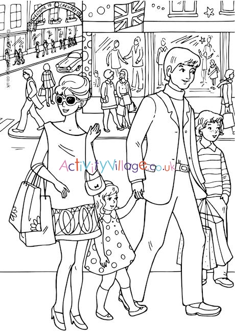 1960s Carnaby Street Colouring Page