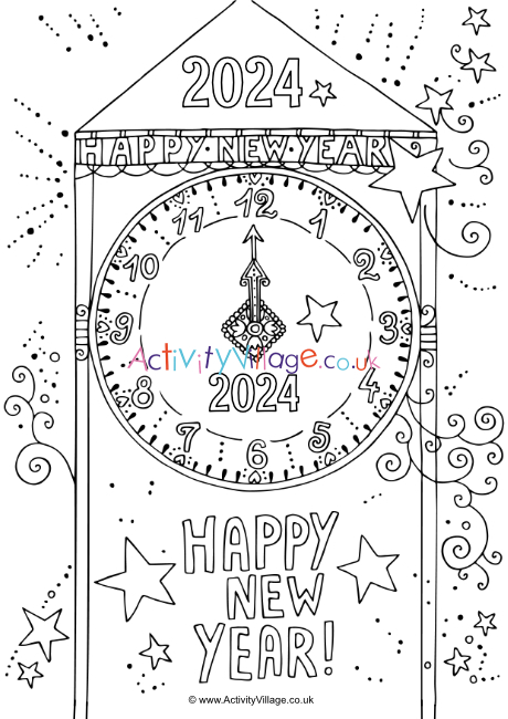 2024 Clock Colouring Page