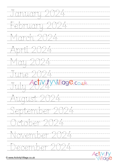 2024 Months of the Year Handwriting Worksheet