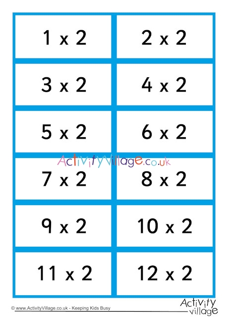 2 times table flash cards