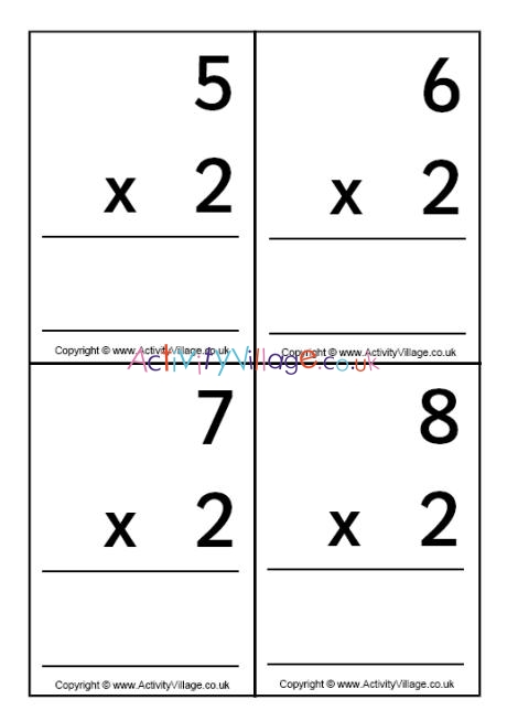 2 times table - large flash cards