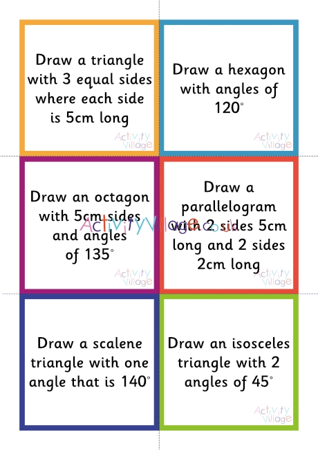 2D shape drawing challenge cards