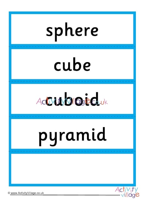 3D shape word cards -  first 4 shapes
