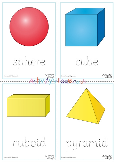 3D shapes word tracing - first 4 shapes