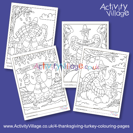 4 Thanksgiving turkey colouring pages