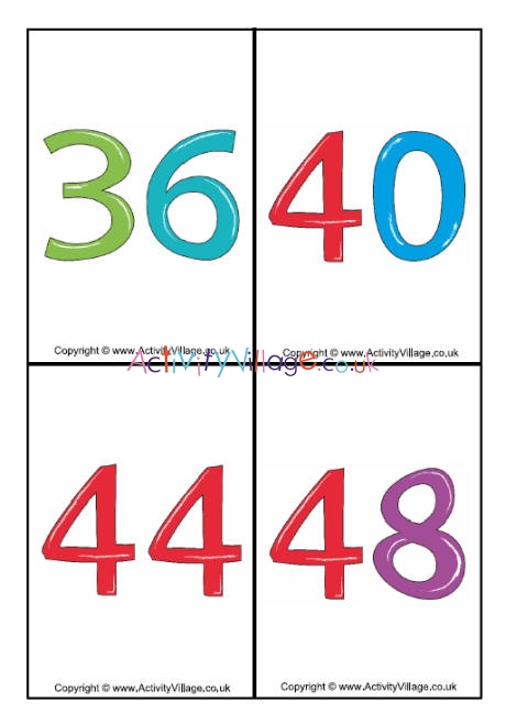 4 times table - large flash cards