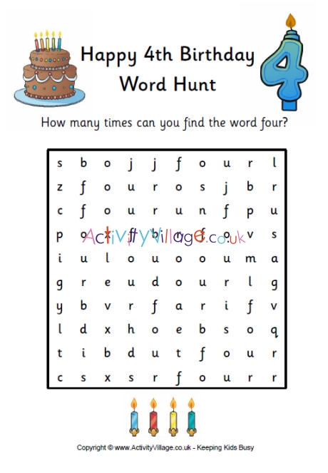 4th birthday word hunt