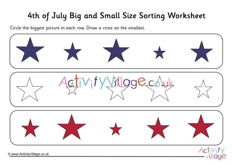 4th Of July Big And Small Size Sorting Worksheet