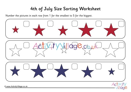4th Of July Size Sorting Worksheet