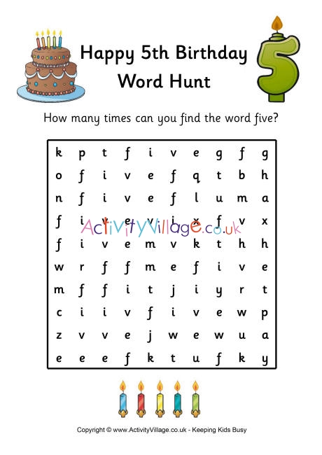 5th birthday word hunt