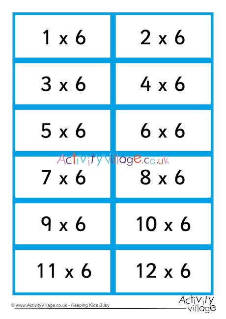 6 times table flash cards